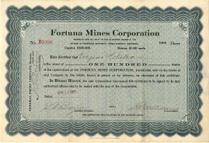 Fortuna Mines Corporation - Stock Certificate